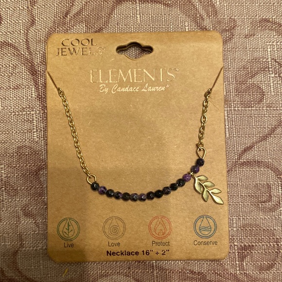 Element Jewelry - NEW 16” adjustable to 18” Necklace - gold tone and blue beads and leaf charm.